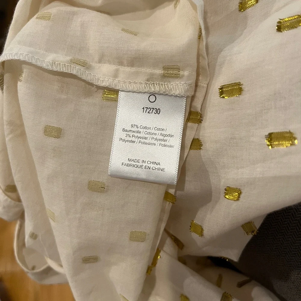 Dolan Left Coast Collection Metallic Gold Clip Dot Peasant Blouse Size M